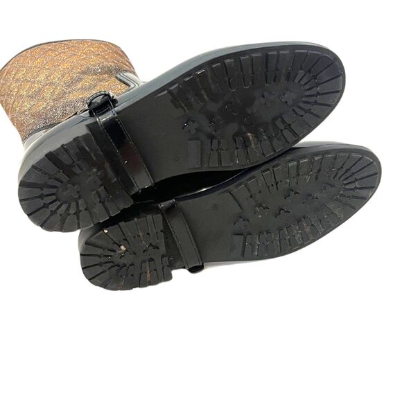 Stuart Weitzman 40/9.5 Quilted Metallic Rain Boots Black Faux Fur Lined - Picture 7 of 13